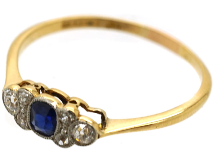 Edwardian 18ct Gold, Platinum, Sapphire & Diamond Ring