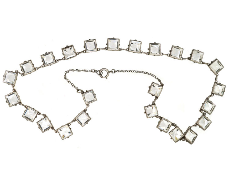 Art Deco Silver & Square Paste Necklace
