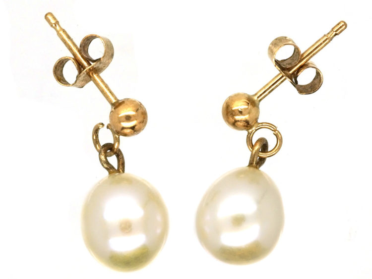 9ct Gold Pearl Drop Earrings