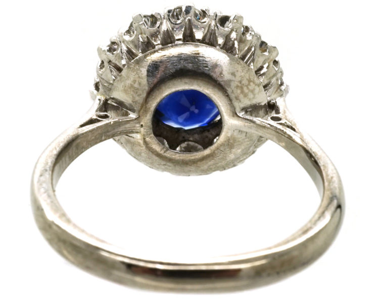 18ct White Gold, Platinum, Sapphire & Diamond Cluster Ring