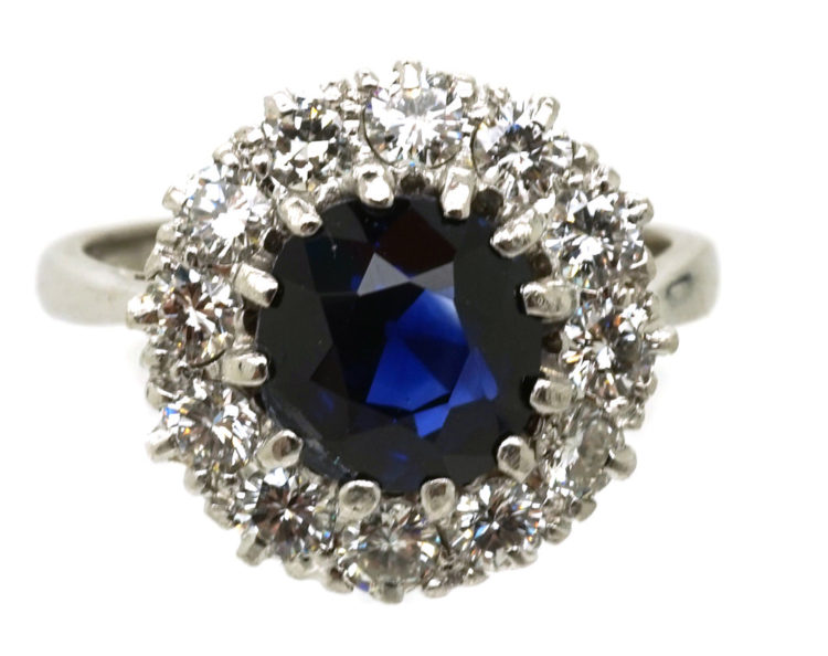 18ct White Gold, Platinum, Sapphire & Diamond Cluster Ring