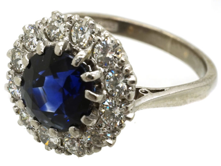18ct White Gold, Platinum, Sapphire & Diamond Cluster Ring