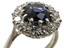 18ct White Gold, Platinum, Sapphire & Diamond Cluster Ring