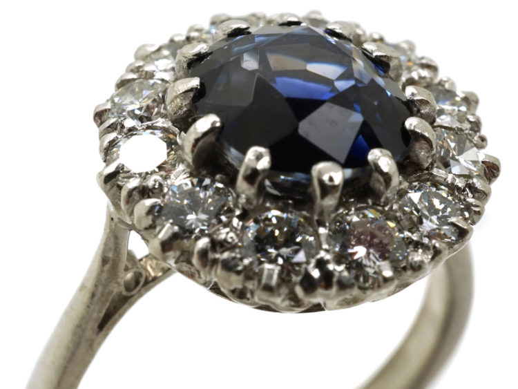 18ct White Gold, Platinum, Sapphire & Diamond Cluster Ring