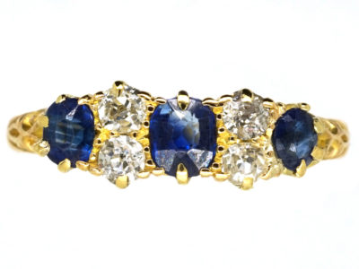 Edwardian 18ct Gold Three Stone Sapphire & Diamond Ring