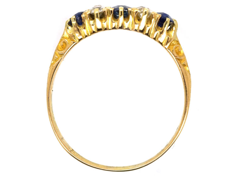 Edwardian 18ct Gold Three Stone Sapphire & Diamond Ring