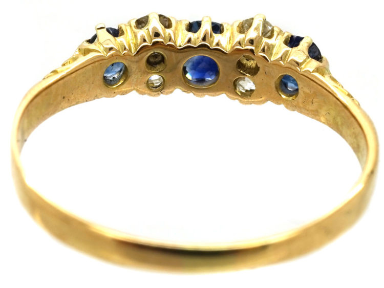 Edwardian 18ct Gold Three Stone Sapphire & Diamond Ring