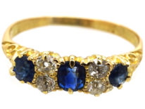 Edwardian 18ct Gold Three Stone Sapphire & Diamond Ring