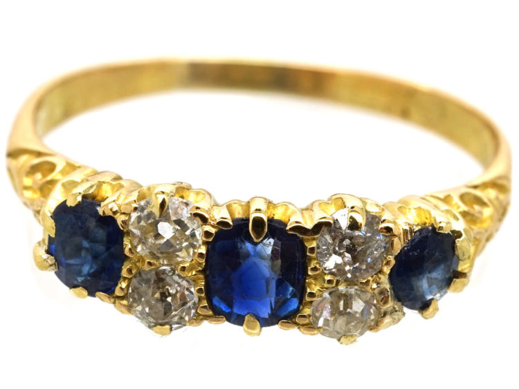Edwardian 18ct Gold Three Stone Sapphire & Diamond Ring