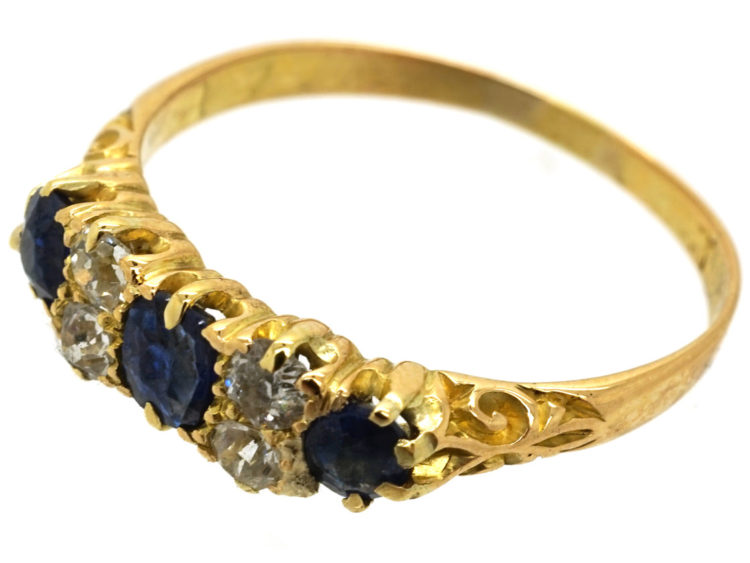 Edwardian 18ct Gold Three Stone Sapphire & Diamond Ring
