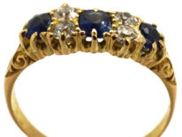 Edwardian 18ct Gold Three Stone Sapphire & Diamond Ring