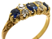 Edwardian 18ct Gold Three Stone Sapphire & Diamond Ring