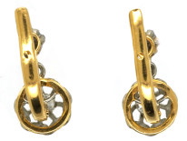 French 18ct Gold Two Stone Diamond Drop Earrings