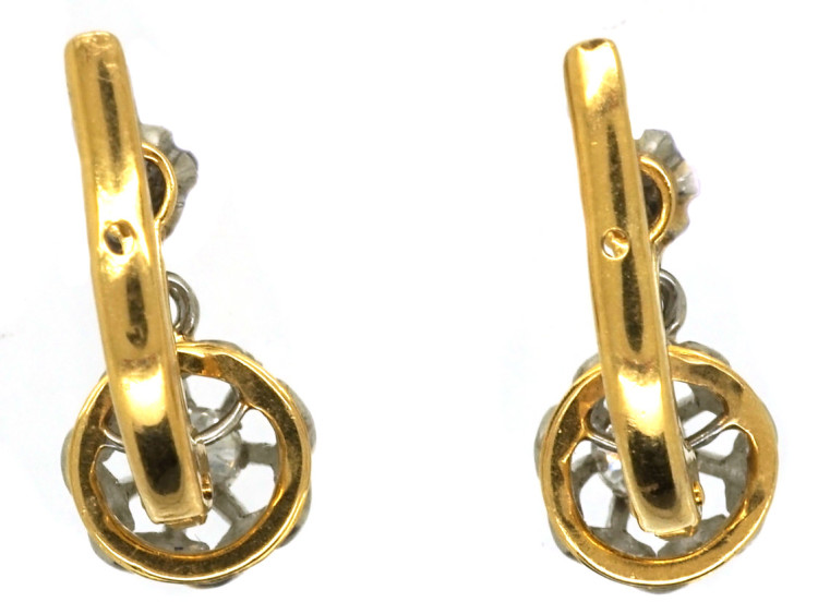 French 18ct Gold Two Stone Diamond Drop Earrings