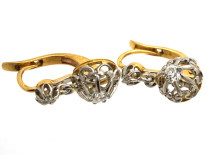 French 18ct Gold Two Stone Diamond Drop Earrings