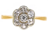 Edwardian 18ct Gold, Platinum, Diamond Daisy Cluster Ring