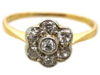 Edwardian 18ct Gold, Platinum, Diamond Daisy Cluster Ring
