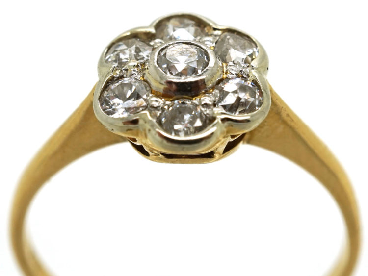 Edwardian 18ct Gold, Platinum, Diamond Daisy Cluster Ring