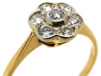 Edwardian 18ct Gold, Platinum, Diamond Daisy Cluster Ring