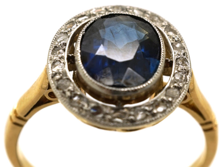 Edwardian 18ct Gold,Platinum, Sapphire & Diamond Oval Cluster Ring