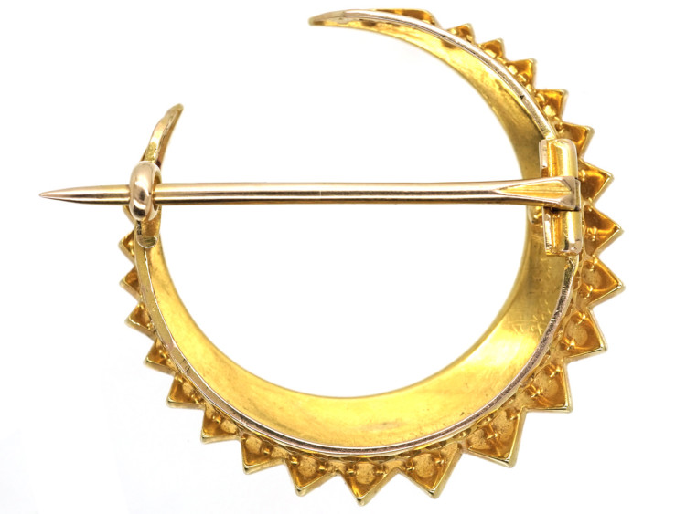 Victorian 15ct Gold & Natural Split Pearl Crescent Brooch in Original Case