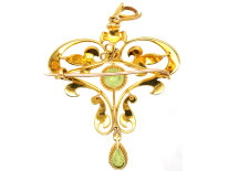 Edwardian 15ct Gold, Peridot & Natural Split Pearl Pendant