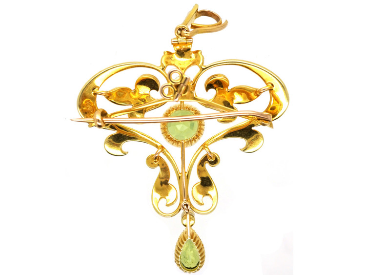 Edwardian 15ct Gold, Peridot & Natural Split Pearl Pendant
