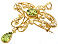 Edwardian 15ct Gold, Peridot & Natural Split Pearl Pendant