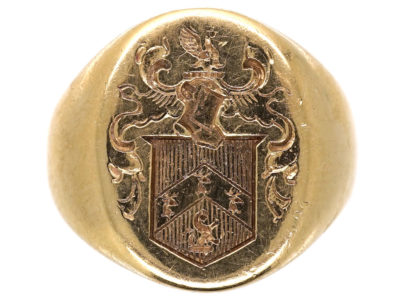 14ct Gold Signet Ring By Tiffany With Crest Intaglio