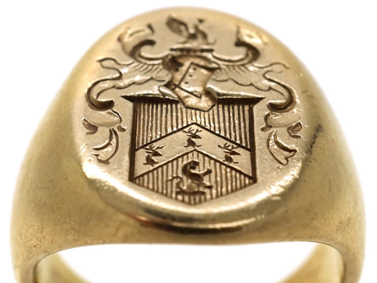 14ct Gold Signet Ring By Tiffany With Crest Intaglio