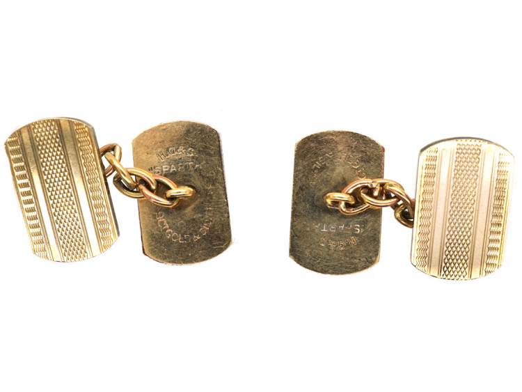 Art Deco 9ct Gold & Silver Rectangular Engine Turned Cufflinks