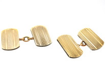Art Deco 9ct Gold & Silver Rectangular Engine Turned Cufflinks