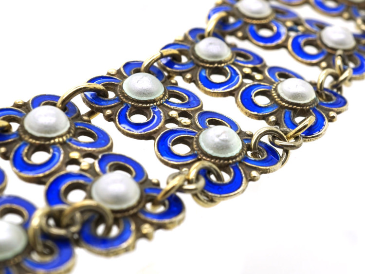 Silver Blue & White Enamel Collar by David Andersen