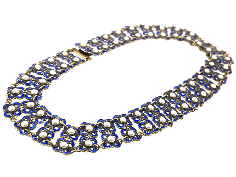Silver Blue & White Enamel Collar by David Andersen