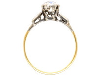 Art Deco 18ct Gold & Platinum, Diamond Solitaire Ring With Baguette Diamond Shoulders