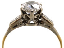 Art Deco 18ct Gold & Platinum, Diamond Solitaire Ring With Baguette Diamond Shoulders