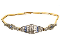 Art Deco 15ct Gold & Platinum, Sapphire & Diamond Bracelet