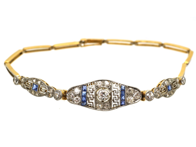Art Deco 15ct Gold & Platinum, Sapphire & Diamond Bracelet