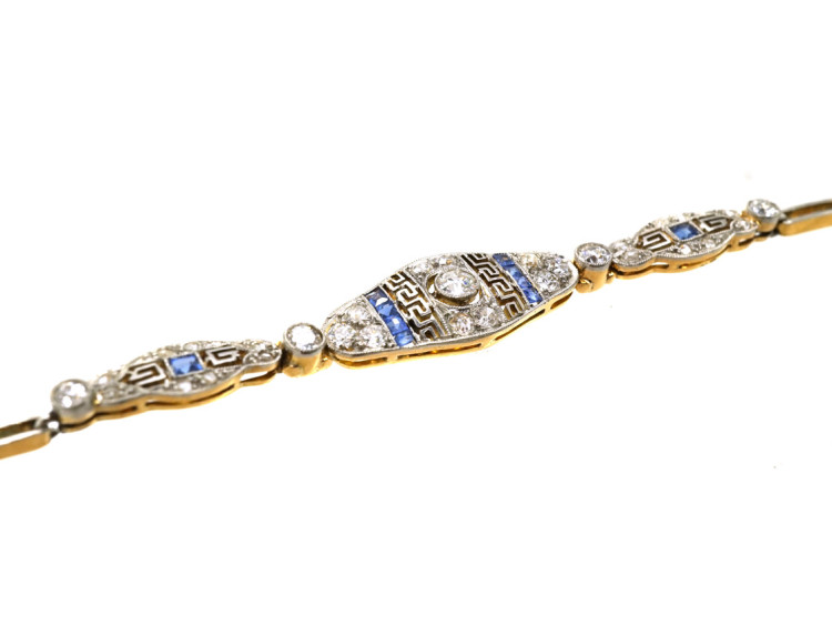 Art Deco 15ct Gold & Platinum, Sapphire & Diamond Bracelet