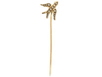 Edwardian 9ct Gold Swallow Tie Pin Set With Natural Split Pearls