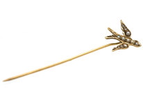 Edwardian 9ct Gold Swallow Tie Pin Set With Natural Split Pearls