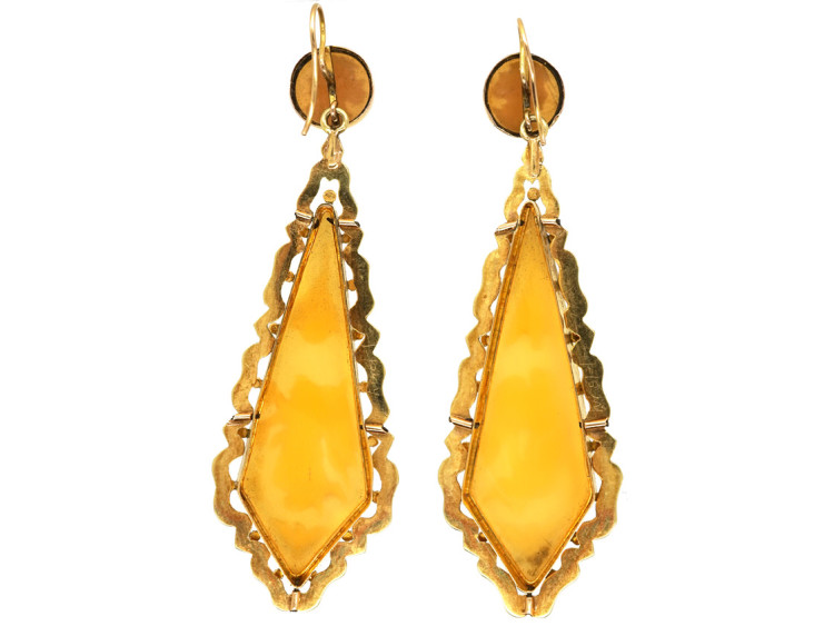 Victorian 18ct Gold Long Drop Cameo Earrings of Guardian Angels