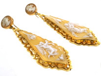 Victorian 18ct Gold Long Drop Cameo Earrings of Guardian Angels