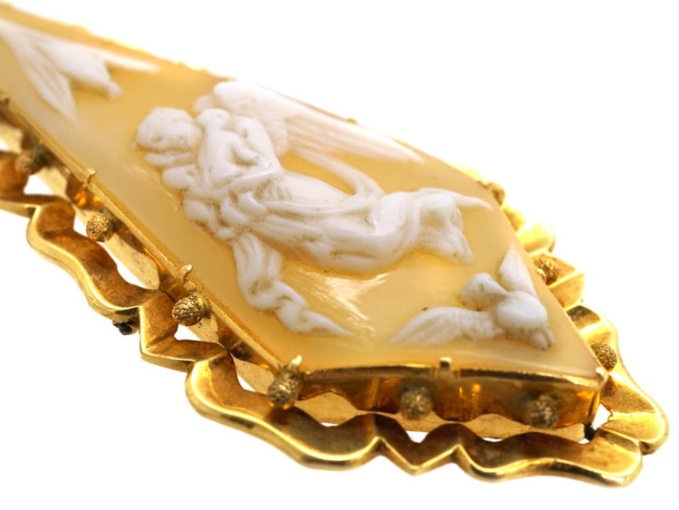 Victorian 18ct Gold Long Drop Cameo Earrings of Guardian Angels