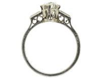 Art Deco Platinum & Diamond Solitaire Ring With Baguette Diamond Shoulders
