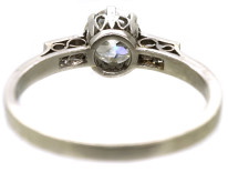 Art Deco Platinum & Diamond Solitaire Ring With Baguette Diamond Shoulders
