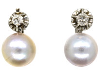 18ct White Gold, Pearl & Diamond Earrings