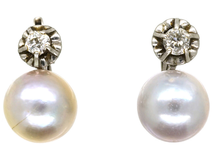 18ct White Gold, Pearl & Diamond Earrings