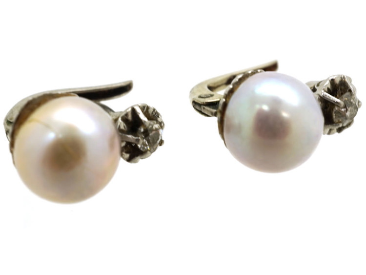 18ct White Gold, Pearl & Diamond Earrings