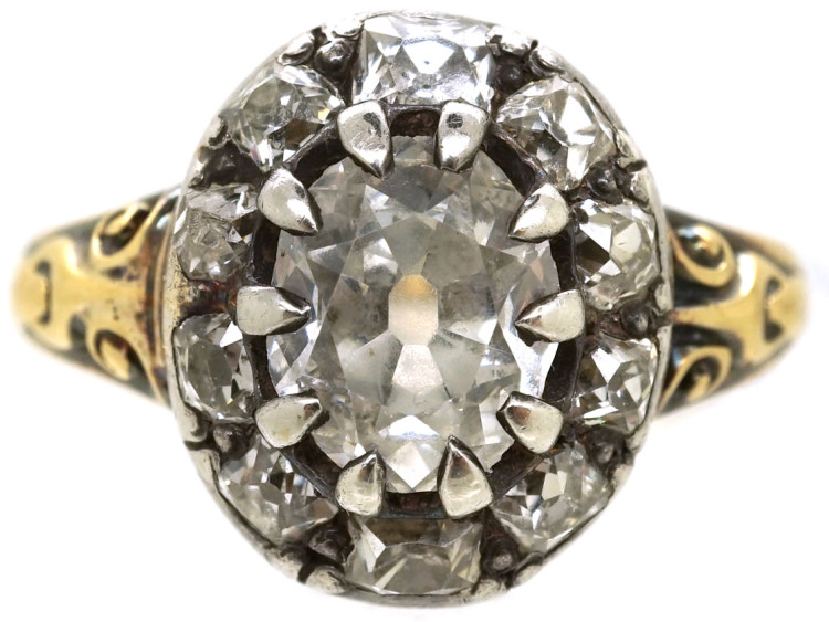 Victorian 18ct Gold Oval Diamond Cluster Ring